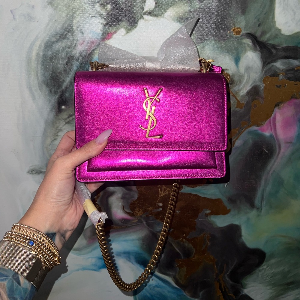 AUTHENTIC YSL Metallic HOT PINK crossbody